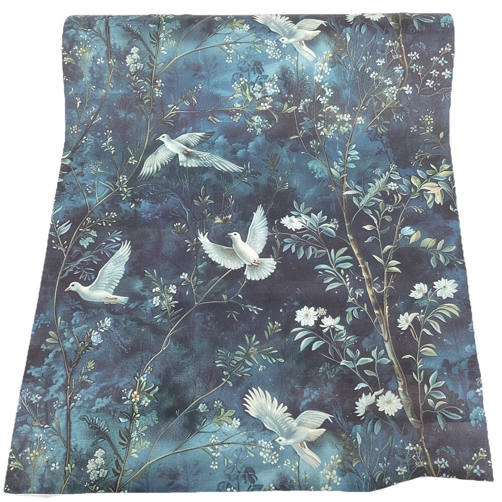 Peel and Stick Wallpaper Floral Doves Bohi Wallpaper Blue White Green Doves